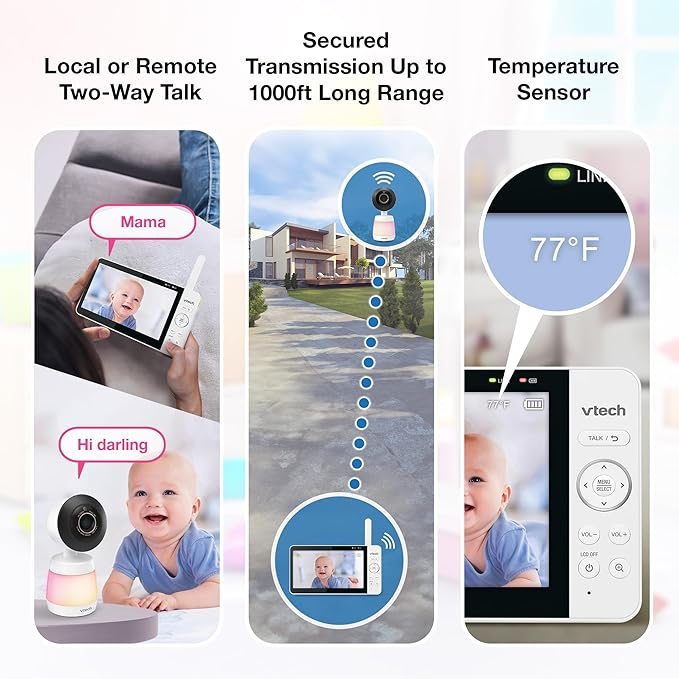 VTech 2-Cameras Smart WiFi Baby Monitor with 1080p FHD Video, Free App with Motion Video, Sound/Motion Detection and Notifications, 7" IPS Display with Split-Screen, Pan-Tilt-Zoom: Smart HQ Max Twin