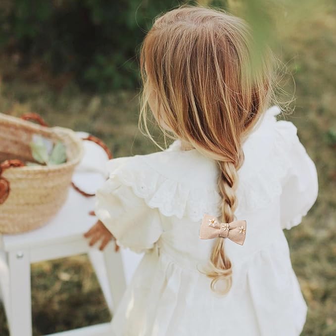 Baby Toddler Girls Hair Ties with Daisy Linen Bows,12 pcs No Damage Elastic Nylon Hair Bands Ponytail Holders,Small Hair Accessories Gifts for Girls Kids Children Thick Thin Hair