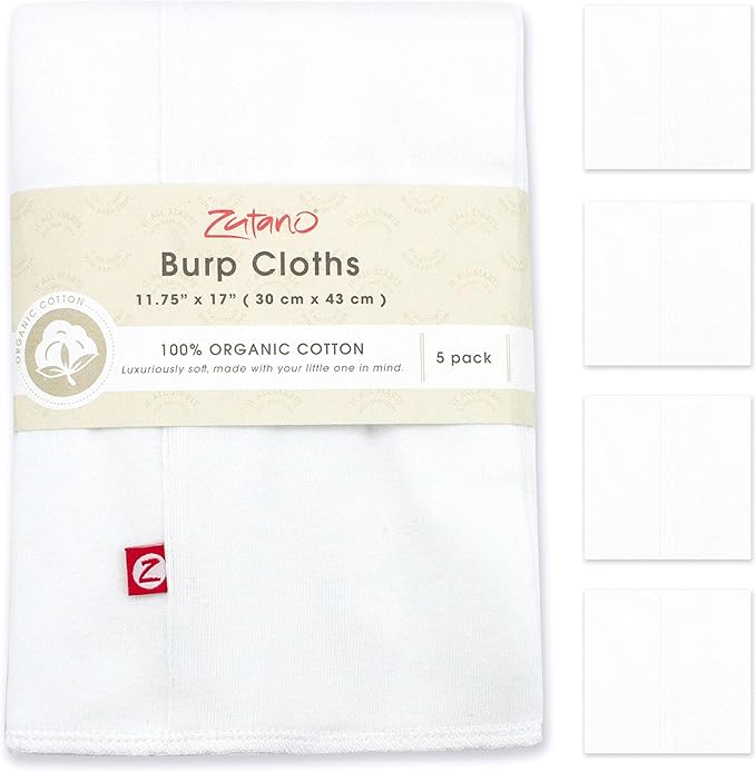 Zutano 5-Pack Organic Burp Cloths for Baby Girl & Boy, Large Cotton Burping Cloths for Babies | Absorbent Baby Spit-Up Rags | Gender Neutral Burp Clothes | Newborn Essentials, Solid White