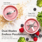 Bubble Blender, Baby Food Maker & Puree Blender with 2 Borosilicate Glass Cups, Compact Baby Bullet for Smoothies, Hands-Free One-Touch, 200W Motor, Rose