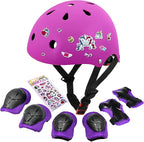 Kids Bike Helmet with DIY Stickers and Knee Pads Elbow Pads Wrist Guard Set for Ages 3-8-14 Toddler Boys Girls Helmet for Roller Skates Cycling Skateboarding Bicycle Scooter