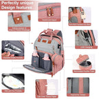 Diaper Bag Backpack, Baby Diaper Bag, Multifunctional Large Capacity, with Diaper Changing Station, Travel Diaper Bag Backpack (Pinkish Gray)