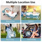 Collapsible Baby Bathtub for Newborns with Thermometer and Soft Floating Cushion Portable and Foldable Travel Baby Bath Tub for Infants to Toddler 0-36 Month (Blue)