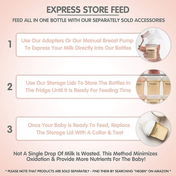 hegen Baby Bottles - Anti Colic Baby Bottles Wide Neck - Breastfeeding System 5 oz with Slow Flow Teats (2 Pack)