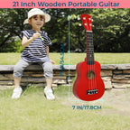 21 Inch Wooden Kids Toddler Child Children Acoustic Guitar Musical Instruments Ideal for 3-9 Year Old Boys Girls Gifts (Red)