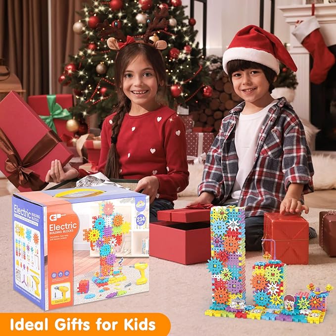 Building Toys, 234 Pieces Upgrade Gear Building Blocks Set Kids Tool Set with Electric Drill, Construction Toys STEM Kits for Kids Age 3+