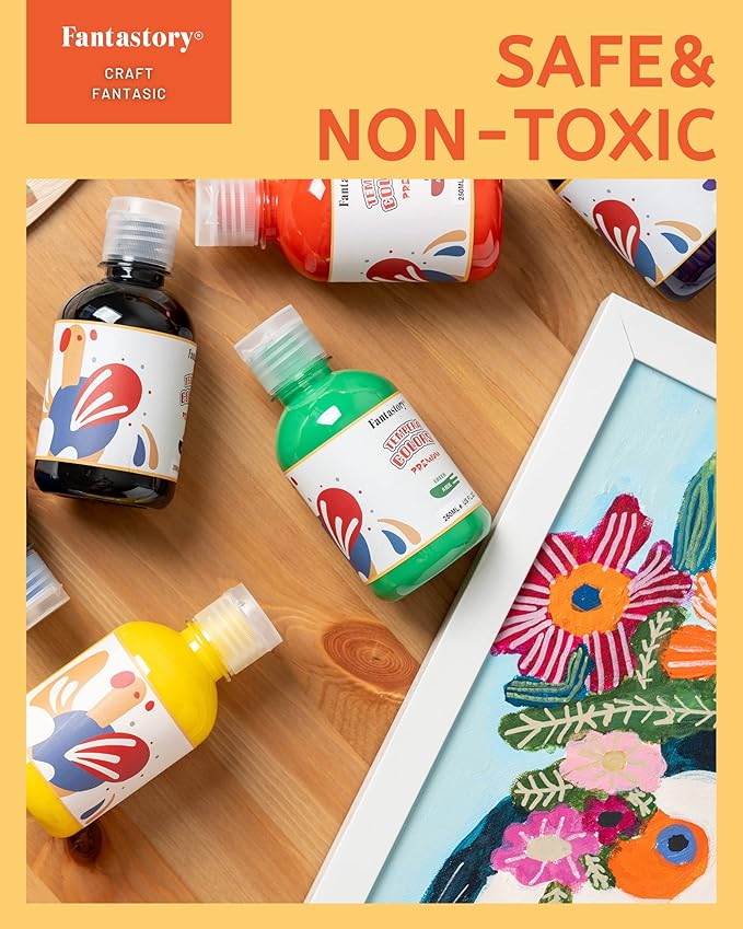 Fantastory Tempera Paint for Kids 8 Colors (8.4 oz Each) Washable, Non-Toxic for Poster and Sponge Painting, Finger and Hand Paint Bottles Gifts