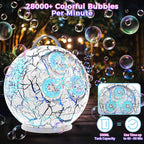 Bubble Machine Automatic Bubble Blower for Kids Toddlers Rechargeable Portable Spherical LED Bubble Maker Electric Auto Rotating 45°/360° Outdoor Toy Birthday Party Wedding (Spherical Crackle White)