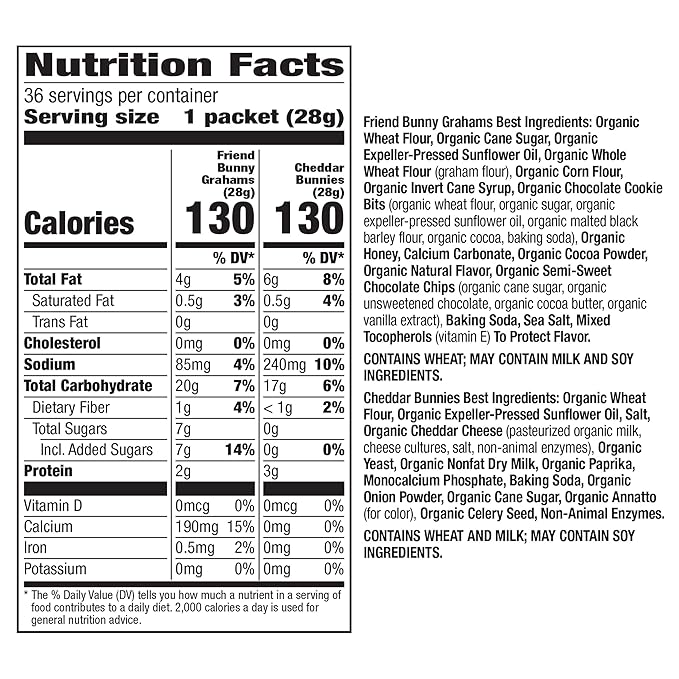 Annie’s Organic, Snack Variety Pack, Cheddar Bunnies and Bunny Grahams, 1 oz, 36 ct