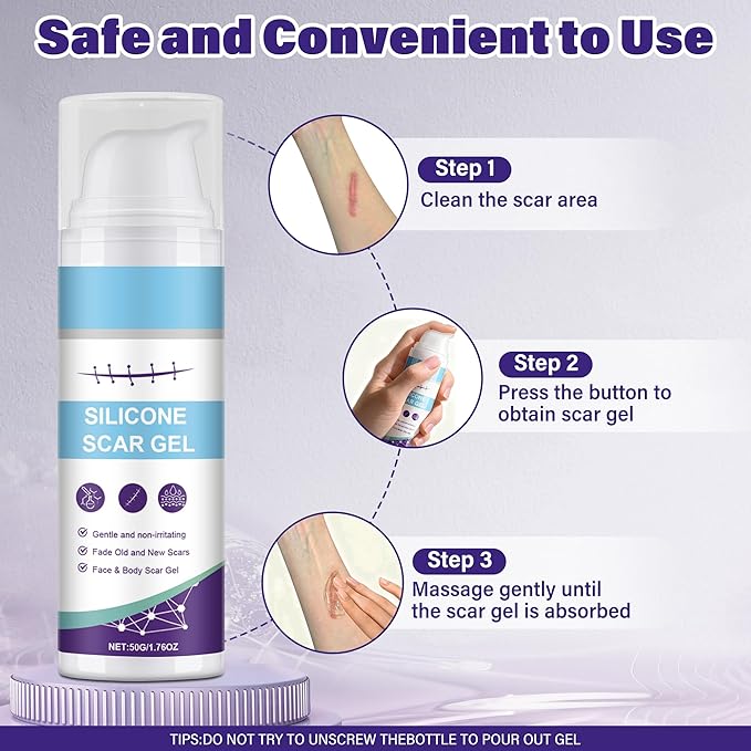 Silicone Scar Gel, Advanced Scar Cream for Burns & Acne Scars away, Stretch Marks, Surgical, Old & New, Surgery Scaraway Treatment, 1.7 oz (50ml)