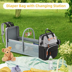 Diaper Bag Backpack with Changing Station, Multifunctional Diaper Bag, Extra Large Capacity, Baby Bag, GreyBlack