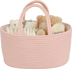 Diaper Caddy Organizer Cotton Rope Baby Basket Nursery Storage and Portable Tote Bag for Car Ideal Baby Shower Gifts and Registry Must-Have for Newborn Essentials coral pink