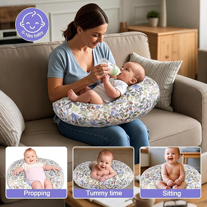 Nursing Pillow, Breastfeeding Pillow with Removable Cover, Ergonomic Breast Feeding Pillow, Baby Feeding Support Cushion for Mom Easier Breastfeeding- Original Size/Flower