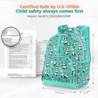 Choco Mocha Cheetah Backpack for Girls, Elementary School Backpack for Girls Ages 6-8 Kids Kindergarten Backpack Large Bookbag 18 Inch with Chest Strap, Green