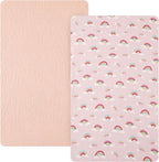david's kids Muslin Mini Crib Sheets, 2 Pack Cotton Pack N Play Sheets for Boys Girls Neutral, Soft Breathable Baby Sheets Fit Pack N Play, Playard and Mini Crib Mattresses, Rainbow