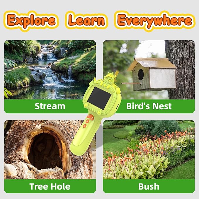 Borescope Snake Camera Endoscope with Light & Flexible Tube for Kids - Educational STEM Science Toy for Boys & Girls Ages 3-10, Birthday for Nature Exploration - Green