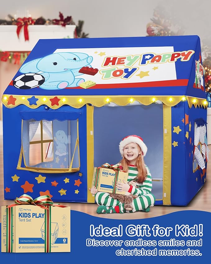 Kids Play Tent, Toddler Tent for Kid Indoor & Outdoor, 48.5"x39.4"x48.5" Playhouse Tents with Complete Toys Set, Kids Tent 3 Window, Lights and 5 Balloons