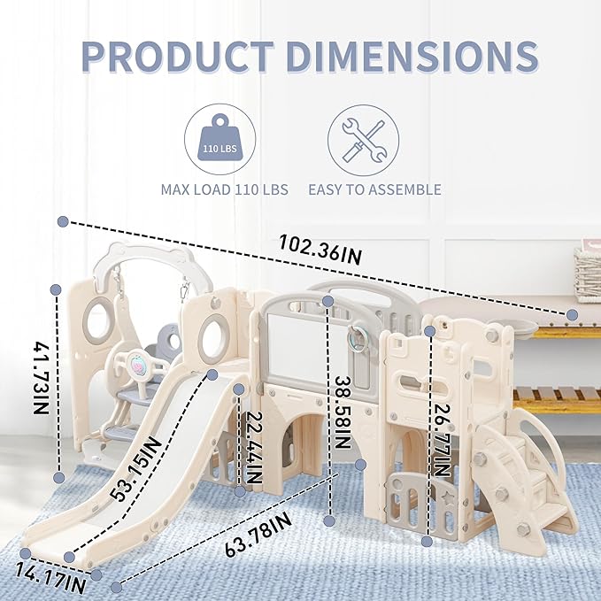 Toddler Outdoor Climber Playset with Basketball for Kids Ages 1 to 3 Years Slide and Swing Set 12 in 1 Playground Indoor Slide for Kids Durable Ecofriendly Plastic Backyard Playset White