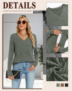 3 Pack Women's Maternity Nursing Tops, V Neck Breastfeeding Sweaters Long Sleeve Hidden Zipper Shirts