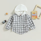 Douhoow Toddler Baby Plaid Jacket Baby Boy GIrl Flannel Hoodies Zip Up Hooded Fall Winter Outerwear Coat