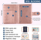 Passport Holder and Card Slot Combo RFID Blocking Leather Family Travel Passport Wallet Travel Accessories for Men Women US Passport Cover Protector (Travel pink)