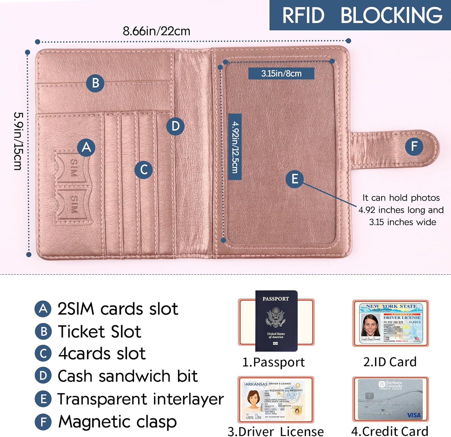 Passport Holder and Card Slot Combo RFID Blocking Leather Family Travel Passport Wallet Travel Accessories for Men Women US Passport Cover Protector (Travel red)