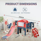 12 in 1 Toddler Outdoor Playset with Swing, Indoor Swing and Slide Set Playground for Toddlers 1-3, Durable Climber Basketball Hoop Ball Toddler Indoor Playset for Home Playground - Red Blue