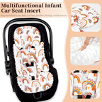 Pea Pod Infant Car Seat Insert with 3 Strap Covers, 3 in 1 Reversible Rainbow Baby Car Seat Head Support for Newborn, 3D Soft Minky Carseat Cushion for Preemie to Infant, Stroller, Swing, Bouncer