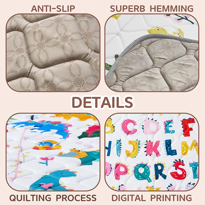 Baby Play Mat - Thicken 71x59 Inch Soft Foam Crawling Mat for Playpen & Floor, Non-Slip Waterproof Playmats for Infants & Toddlers, Portable Foldable & Machine Washable, Dinosaur & Letters