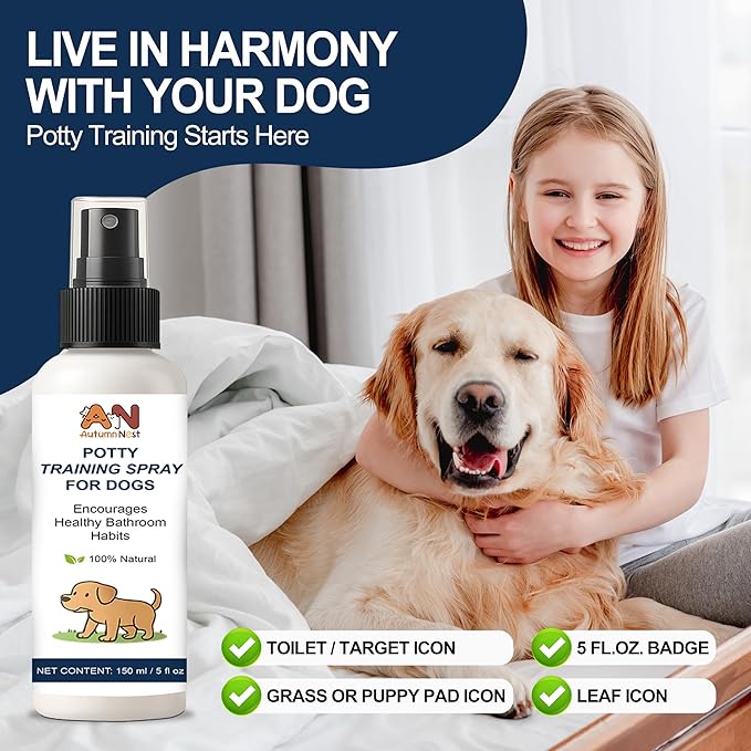 Potty Training Spray for Dogs – 5 fl oz /150ml Dog Pee Training Aid for Puppies & Adults Dogs– Helps Guide Dog to Pee Pads or Designated Areas – Safe Plant-Based Attractant for Indoor & Outdoor Use