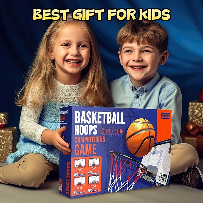 HopeRock Indoor Mini Basketball Hoop for Kids, Basketball Hoops Over The Door with LED Lighting, Mini Hoop with Scoreboard & 3 Balls, Basketball Toys Gifts for 5 6 7 8 9 10 11 12 Year Old Boys Girls