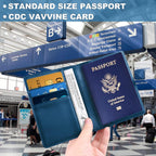Passport Holder and Vaccine Card Holder Combo with Passport Cover Wallet Travel Passport Wallet Case for Men and Women (Blue)