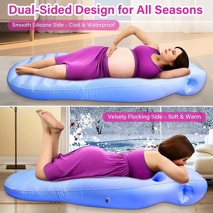 Inflatable Pregnancy Pillow with Belly & Head Hole – Full Body Maternity Airbed for Stomach Sleeping, Back Pain & SPD Relief – Comfortable, Portable & Includes Electric Pump Blue