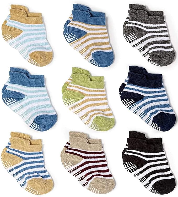 Zaples Baby Non Slip Grip Ankle Socks with Non Skid Soles for Infants Toddlers Kids Boys Girls