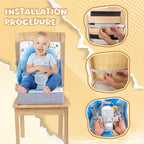 Toddler Booster Seat, Portable Baby Booster for Dining Table, Travel Toddler Chair with Adjustable Straps, Lightweight, Compact Design, Easy to Clean (Blue)