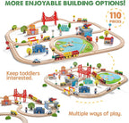 Tiny Land 110PCS Wooden Train Set – Toy Train with Tracks for Kids Ages 3-7, Compatible with Major Brands, Ideal Railway Playset for Boys and Girls, Great Birthday