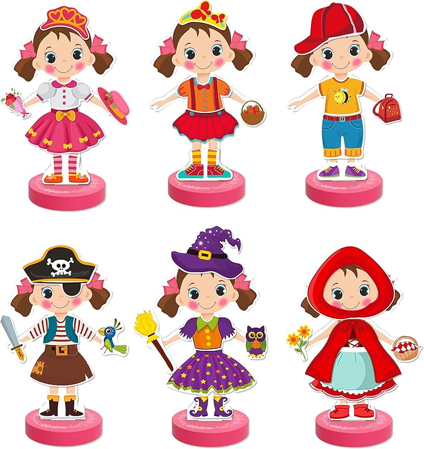 TOYSTER'S Magnetic Wooden Dress-Up Dolls Toy | Pretend Play Set Includes: 1 Wood Doll with 30 Assorted Costume Dress Ideas | Not Your Average Paper Doll | Great Gift Idea for Little Girls 3+