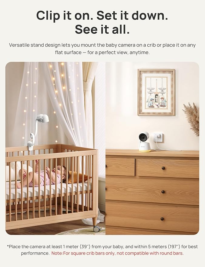 Dr.Care LumiView Plus Smart WiFi Baby Monitor with Clip Mount - 5.5" 1080P Split Screen & 2K Camera, Privacy Mode, Cry & Motion Alerts, 5000mAh Removable Battery, RGB Night Light, HD Night Vision