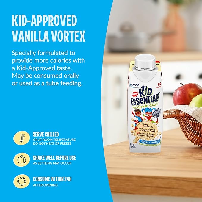 BOOST KID ESSENTIALS 1.5 Balanced Nutritional Drink for Children, Vanilla Vortex, 24 Count
