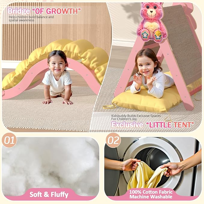 Pikler Triangle Set with Cushion 9 in 1, Climbing Toys for Toddlers 1-3, Montessori Indoor Baby Playground for Safe Motor Skills Development, Large Foldable Wooden Climbing Toys Set for Playroom