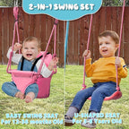 2-in-1 Toddler Swing Set with Metal Stand, Safety Belt & 4 Anchors - A-Frame Swing for Kids 6 Months+ (Pink, Indoor/Outdoor Backyard Playground)