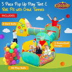 5pc Kids Play Tent for Toddlers with Ball Pit, Crawl Tunnel, Indoor & Outdoor Playhouse, Jungle Gym, Toys for Boys & Girls, Includes Dart Balls, Teepee & Basketball Hoops, (with 50 Balls)