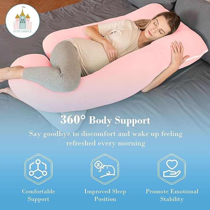 Cute Castle Cooling Cover Pregnancy Pillows, Soft U-Shape Maternity Pillow with Removable Cover - Full Body Pillows for Adults Sleeping - Pregnancy Must Haves - Jumbo 57 Inch - Pink