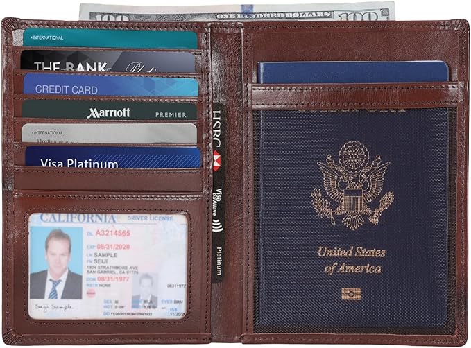 Polare Luxury RFID Blocking Leather Passport Holder Travel Wallet For Men and Women (Coffee with AirTag Slot)