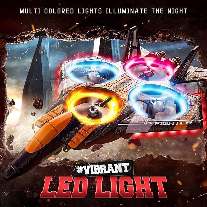 BEZGAR RC Plane for Kids | 2.4GHZ Brushless Drones with Camera, 6-axis Gyro Remote Control Airplane, 360° Flip Fighter Jet Toy, Toys for Ages 8+ with Colorful LED Navigation Lights Orange