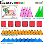 PicassoTiles Magnet Tile Building Block Set Magnetic Construction Square Triangle Tiles Toy Kit Sparking Creativity Geometric Shapes STEM Educational Learning Brain Development Kids Ages 3+ PB36