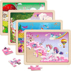 SYNARRY Large Unicorn Mermaid Princess Fairy Wooden Kids Puzzles 4 in 1 Gift Box(12.2 * 9.4 in) - FSC Certified, Wood Puzzles for Kids Ages 4-6, Toys Gifts for 3 4 5 Year Old Toddlers Girls