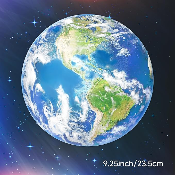 Glow in The Dark Earth for Ceiling, Luminous Planet Wall Sticker, Kids Bedroom Wall Decal, Sticky Fluorescence Earth, Gift for Boys and Girls (Blue)