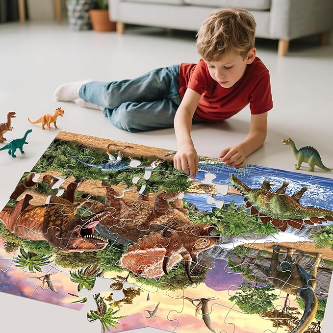 Jumbo Floor Puzzle for Kids,48 Piece Dinosaur Large Jigsaw Puzzles for Toddlers Ages 3-5,Children Learning Preschool Educational Dinosaur Toys,Christmas Birthday Gifts for Boys Girls Ages 4-8