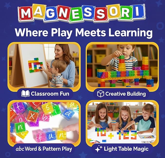 48PCS Magnetic Building Blocks – Montessori Inspired STEM Building Cubes for Kids – Educational Toys for Toddlers & Preschoolers Colorful Safe & Durable Magnet Cubes for Creative Learning
